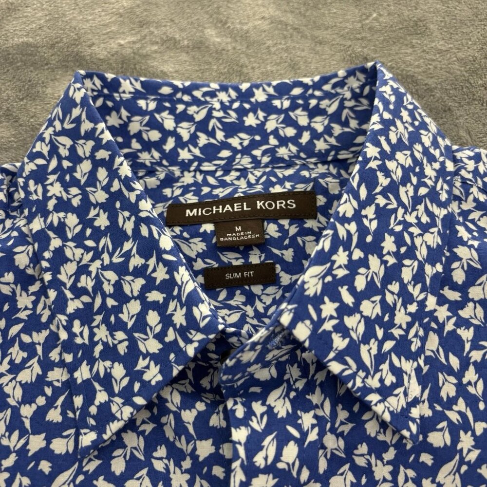 Michael Kors Slim Fit Short Sleeve Shirt in Blue/White Floral Print - Picture 3 of 5